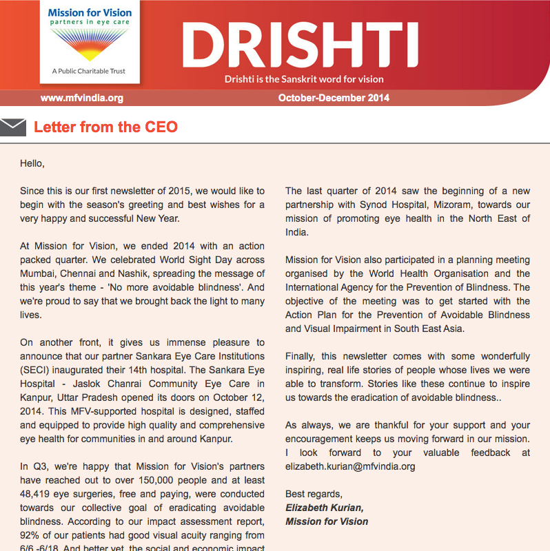 Drishti eNewsletter Q3 – October to December 2014